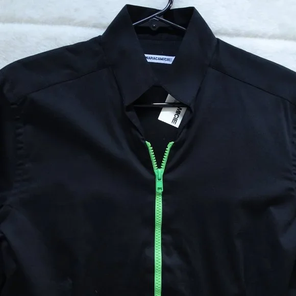 Naracamicie Black & Green Zipper Top Medium Long Sleeve - Picture 2 of 10